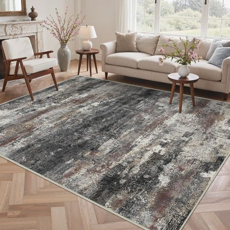 Tapis Salon Résumé 200x290cm Lavable en Machine Rug AntidéRapant Poil Ras, pour Chambre Salle a Manger Descente de Lit Bureau, Cuisine, Gris Foncé (1/5)
