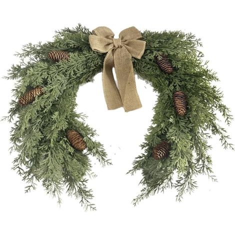 Couronne de Noël Demi-Ronde 50cm pour en PE Souple Faite Main Décoration Murale Intérieure Style pour américain pour Salon Entrée Fêtes (1/5)