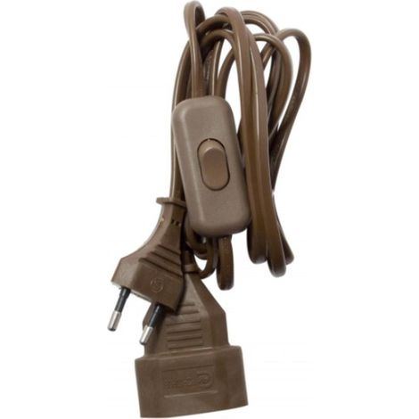 Prolongateur H03VVH2F 2x0,75mm² + interrupteur - 2m - Brun - Chacon