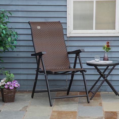 Lettino da esterno pieghevole in PE rattan marrone con struttura in acciaio, schienale regolabile 7 posizioni, 58x71x111 cm (1/5)