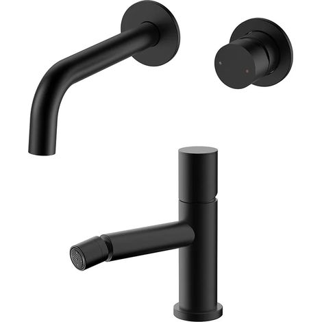 Set miscelatori lavabo a muro e bidet nero opaco senza leva Gemini (1/5)