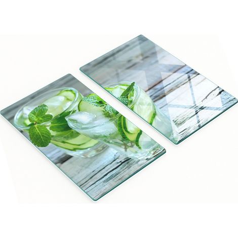Tablas decorativas de vidrio para cortar y servir con dise帽o de pepinos de agua, 2x30x52 cm.