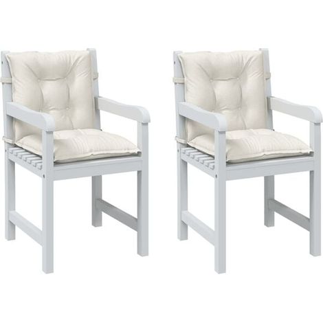 Un ensemble de deux coussins pour chaise à dossier bas, en tissu beige mélangé. (1/5)