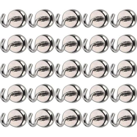 Set mit 25 Magnethaken, Aufbewahrungshaken, starker Neodym-Magnet, 8 kg Zugkraft für Küche, Büroschränke, Kühlschrankmagnet (Silber)