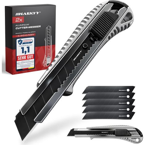 Lot de 2 Cutters Professionnels 18mm + 5 Lames SK5 Premium - Cutters de Sécurité avec Système Auto-Lock (1/5)