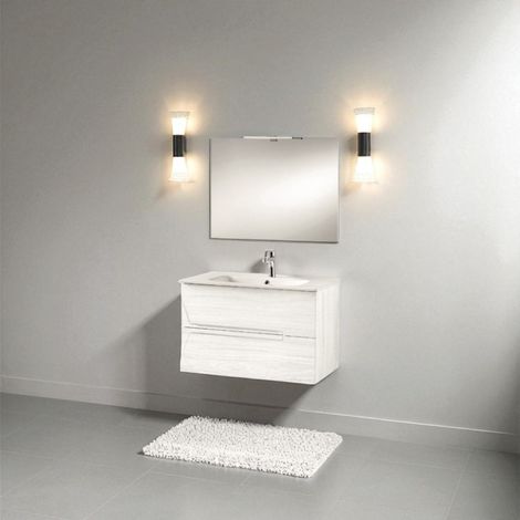 Mobile bagno sospeso HAITI 80 cm Larice Bianco specchio e lampada LED (1/5)