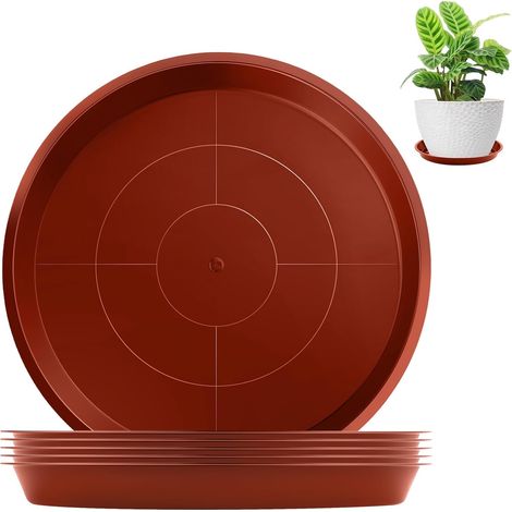 Lot de 6 soucoupes rondes en plastique pour plantes d'intérieur et d'extérieur - 41 cm - Marron rouge (1/5)