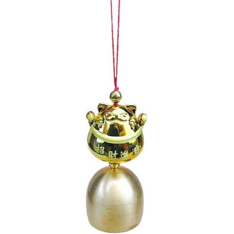 Carillon éolien en cuivre pur avec motif chat porte-bonheur avec clochette (B) (1/5)
