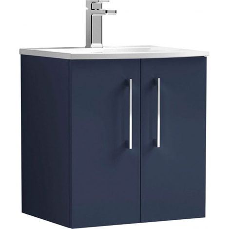 Nuie Arno Satin Midnight Blue 500mm Wall Hung 2 Door Vanity Unit and Curved Ceramic Basin - ARN2921G (1/5)