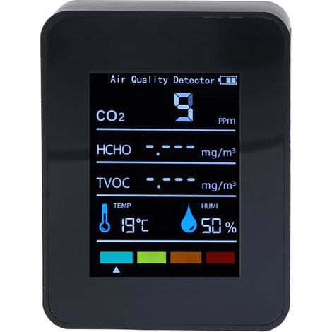 Capteur de dioxyde de carbone CO2 avec écran LCD, TVOC HCHO, capteur de température et d'humidité, analyseur de qualité de l'air noir (1/5)