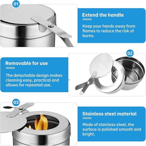 Fuel Paste Containers, Fuel, Stainless Steel Alcohol Burner, Alcohol, Barbecues, Buffets, Fondue (1/4)
