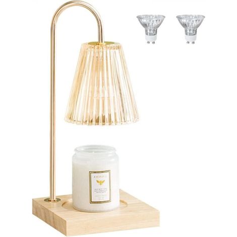 Ineasicer Chauffe-bougie avec minuteur, pour pot parfumé et bougies votives avec 3 réglages de minuterie, intensité variable, base en bois massif et abat-jour en cristal (champagne) (1/5)