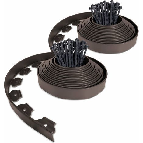 Bordure de jardin flexible plastique 10m avec 30 piquets marron - hauteur 5cm - epaisseur 2.8-3mm (1/5)