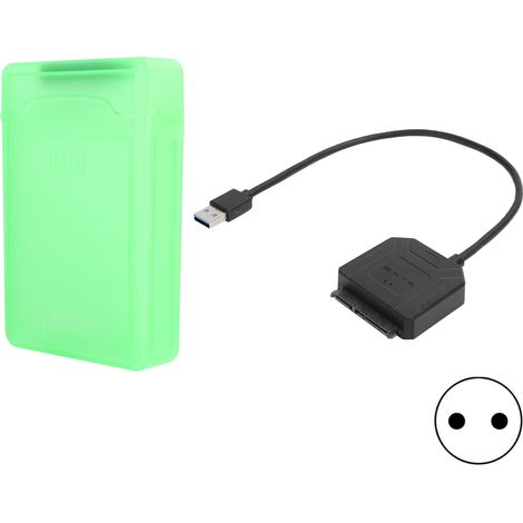 Câble adaptateur disque dur HDD/SSD avec bloc d'alimentation et boîtier, prise UE 100-240V, vert (1/5)