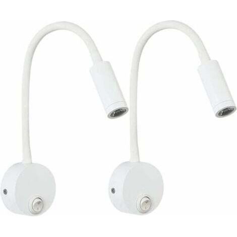 Lot de 2 lampes de lecture blanches, lampe de lecture murale LED 3W à col de cygne flexible avec interrupteur pour chambres, salons et intérieurs (1/5)