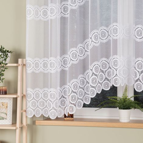 MALWINA - Rideau jacquard prêt-à-poser avec découpe en bas - 310x160 cm - blanc (1/5)