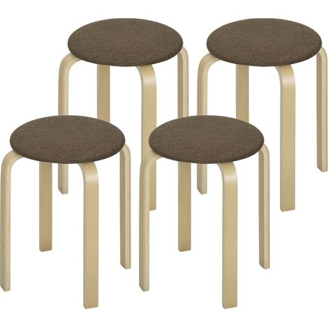Tabourets de bar rembourrés lot de 4 empilables surface laquée pieds bois marron 45x45x65cm