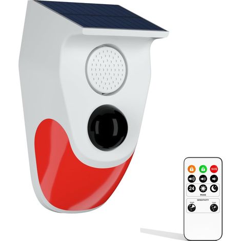 Solar Sound & Light Alarm Motion Sensor with Remote Control 120 Decibels Siren Sound Alert Flash Warning Strobe Security Alarm System for Home Farm Villa (CT90R-without Voice) (1/5)