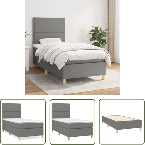 The Living Store Boxspringbett mit Matratze Dunkelgrau 90x200 cm Stoff - Boxspringbett - Doppelbett - Bettenrahmen - Matratze - Nachttisch (1/5)