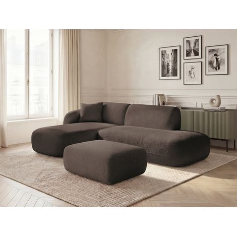 BOBOCHIC - Canapé d'angle fixe modulable ANDA avec 1 méridienne, 1 chauffeuse bout de canapé et 1 pouf Angle gauche  Marron (1/5)