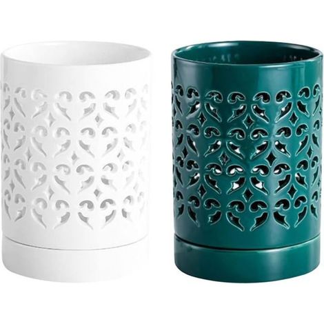Pot d'orchidée en céramique 14x10.5cm avec trous de drainage et soucoupe – design creux blanc élégant pour plantes fleuries (1/5)