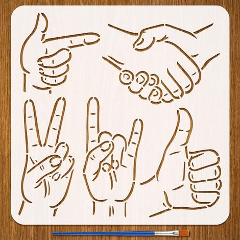 Pochoir à Motifs Gestuels Avec 1 Pinceau en Plastique 30x30cm 5 Styles Motif de Gestes de la Main Pochoir de Dessin Modèle à Thème Humain pour Mur Meubles en Bois Décor D'Intérieur DIY (1/5)