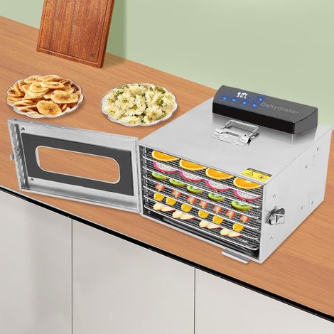 Dörrautomat Edelstahl, 6 Etagen Dörrautomaten 400W, Temperaturregler von 30-90℃, Timerfunktion von 24h, Freeze Dryer für Obst Fleisch Früchte Trockner Gemüse (1/5)