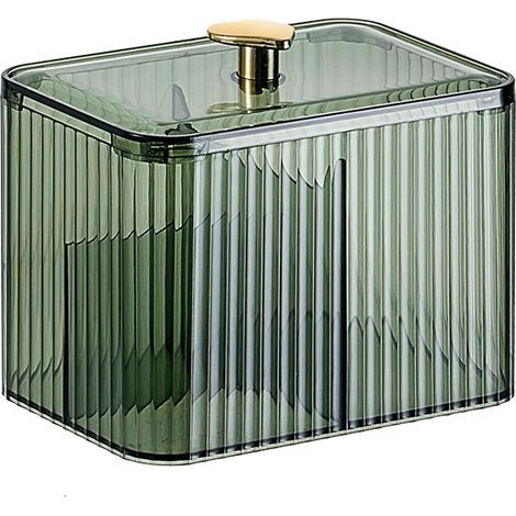 (Green)Cotton Swab Box with Lid, Cotton Swab Storage Box for Bathroom, Bedroom, Makeup Organizer for Cotton Balls