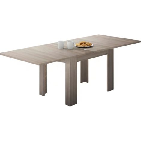 Dmora - Tavolo allungabile Airin, Consolle ausiliare da cucina, Tavolo allungabile, 100% Made in Italy, cm 90x90h75, Olmo perla