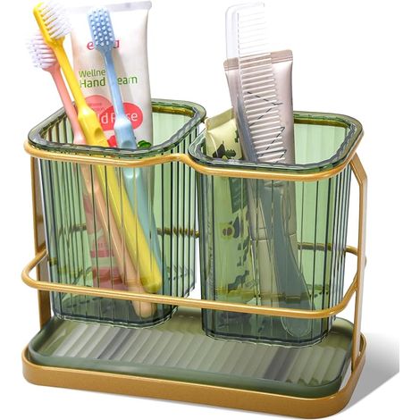 Porte-Brosse à Dents Mural pour Salle de Bain, Cuisine, Famille - avec 2 Compartiments Amovibles - Séparation sèche et Humide 20916CM (1/5)