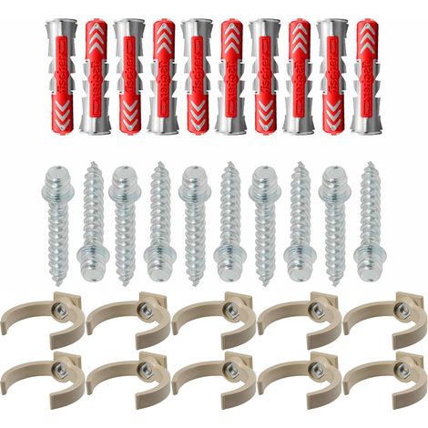 Ensemble de 10 colliers tube de descente Ø50 Sable + 10 Vis 7x40 mm + 10 Chevilles DuoPower 8x40 mm - Arcanaute
