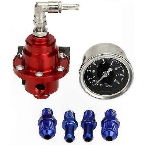 Verstellbarer Kraftstoffdruckregler aus Aluminium mit Manometer, für Kraftfahrzeuge, rote Farbe (1/5)