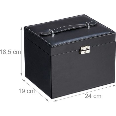 Praktischer abschließbarer Schmuckkasten für Halsketten und Ringe elegantes Design 25 x 18 x 10 cm aus schwarzem Leder 130014251