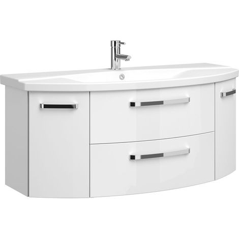 Badezimmer 120cm Waschtisch FES-4010-66 mit Unterschrank & Keramikbecken in weiß glänzend - B/H/T: 121/54/48cm (1/5)