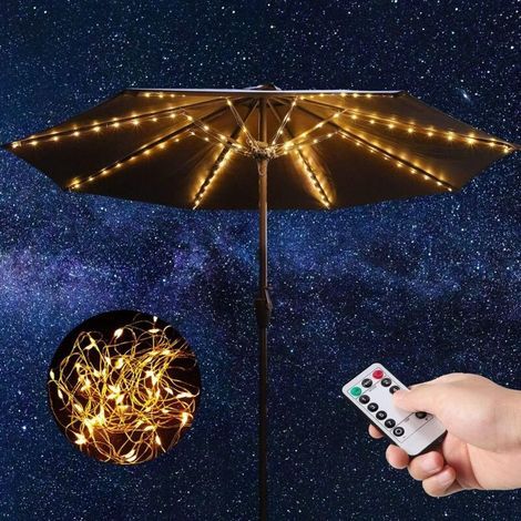 Christmas String Lights Patio Umbrella Lights Warm White String Lights with Remote Control 104 Bright LEDs 8 Modes Waterproof Battery Operated Wireless Outdoor Pole Lights for T (1/5)