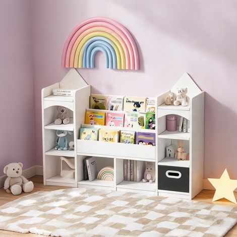 Bibliothèque enfant blanche 130 x 30 x 90 cm avec rangement (1/5)