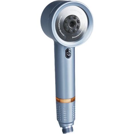 Nuovo potente soffione doccia ausiliario, materiale ABS di alta qualità, pannello in acciaio inossidabile 304 con sistema di filtraggio integrato, elemento filtrante sostituibile, 4 modalità - blu (1/4)