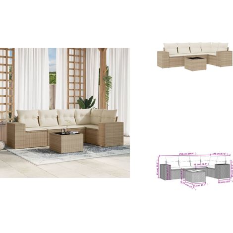 Salon de jardin avec coussins 6 pcs beige résine tressée - Ensemble Salon De Jardin - Meuble De Jardin - Résine Tressée - Rotin Synthétique - Mobilier D'extérieur (1/3)
