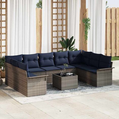 Set Divano da Giardino 10 pcs Grigio polyrattan vidaXL (1/5)