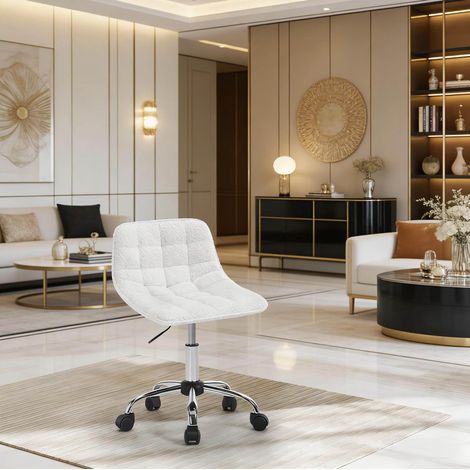Sedia ufficio girevole regolabile in chenille bianca OKMYHOME (1/5)