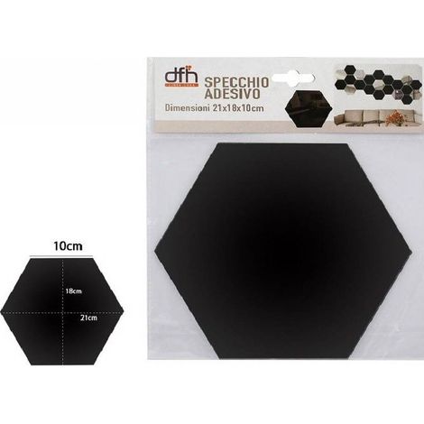 2pcs Miroir Mural Adhésif Hexagonal Décor 21x18cm 70877 Noir (1/2)