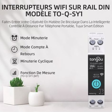 Interrupteur intelligent Wi-Fi 20 A pour Alexa, Google Assistant, télécommande APP, disjoncteur Wi-Fi avec mesure, commande vocale et minuterie