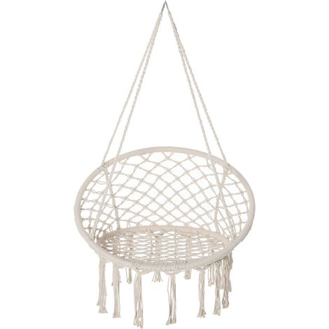 Chaise suspendue macramé beige Ø 80 x H42 cm intérieur extérieur portable