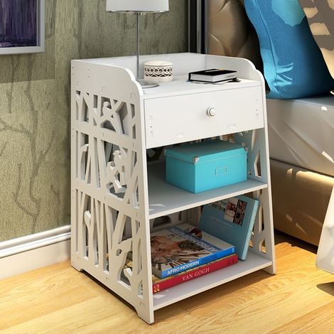 Wood Nightstand with Drawer and 2 Storage Shelves Bird decoration (1/5)