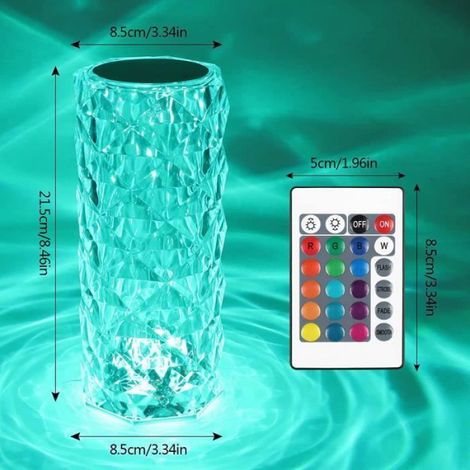 Lampe De Table - Cristal - LED RGB 16 Couleurs 4 Modes Éclairage - Rechargeable Avec Télécommande - Pour Chevet Bureau Salon - 1 Pièce (1/4)