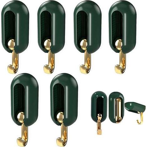 Ganci appendiabiti autoadesivi, girevoli a 360°, set da 6, colore verde
