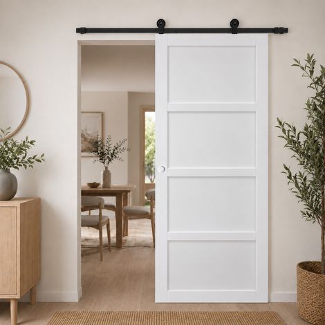 Porte Coulissante Tamera Blanc 4 Panneaux H204 X L83 Cm, Rail Roulettes, Coquilles Blanc Gd Menuiseries (1/3)
