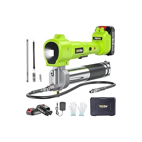 Akku Fettpresse, [Super Effizient] Elektrische Fettpresse Kit mit 2 Batterien und Ladegerät, 39,4” Schlauch und Fettpresse Mundstück, 10000 PSI Fettpresse mit Super Helles LED-Licht, Grün (1/5)