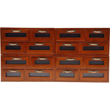 Lot de 4 Boite Rangement Bois avec 16 Tiroirs 8 Grands 8 Petits Boite en Bois Massif et Fer Organisateur Bureau Empilable Caisse Rangement Vintage DIY pour Maison Bureau Cuisine (1/5)