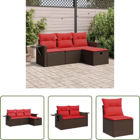 Rattan -  4-tlg. Garten-Sofagarnitur mit Kissen Braun Poly Rattan (1/5)